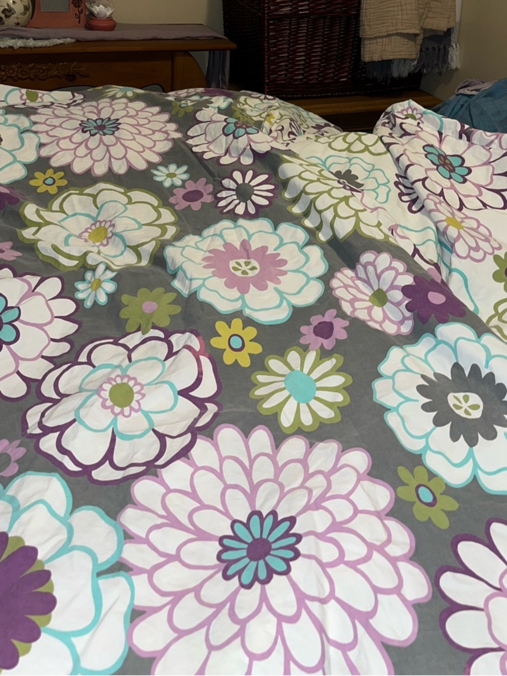 Pottery Barn Teen~Floral Print Gray, Purple & Teal~ Queen Duvet & Pillowcases - Picture 14 of 16